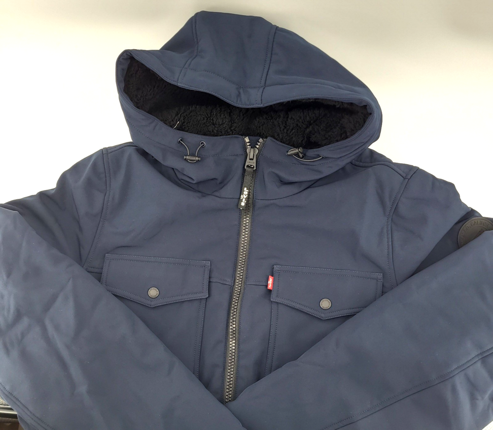 Levis Mens LT Large Tall Navy Softshell Hooded Sherpa Lined Parka Jacket NWT
